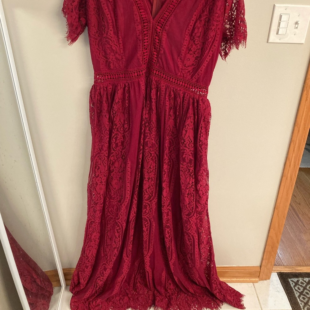 Red/Maroon Maternity V Neck Long Dress
